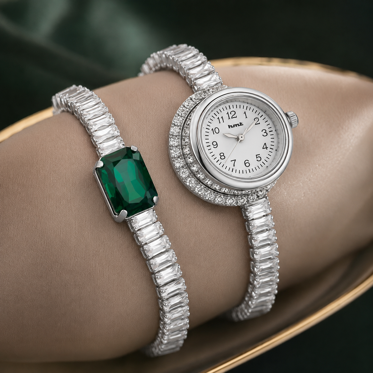 The Crystalized Wrap Round Watch (Emerald Green Stone Edition)