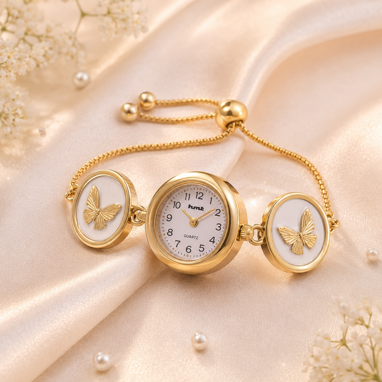 Elegant Anti-Tarnish Gold-Plated Butterfly Charm Bracelet Watch