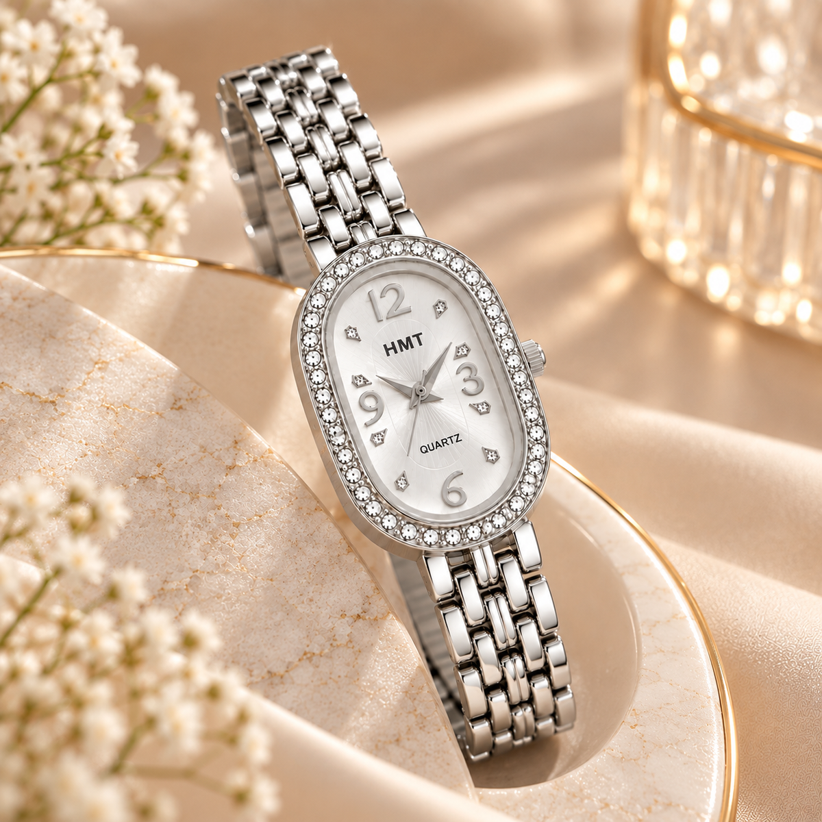 Elegant Silver Crystal Dial Bracelet Watch for Women