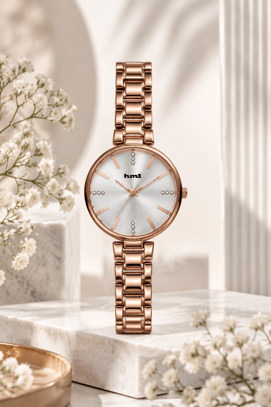 Rose Gold White Dial Elegant Bracelet Watch for Women