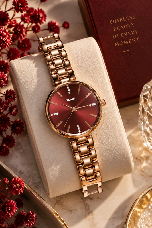 Rose Gold Red Dial Premium Bracelet Watch for Women