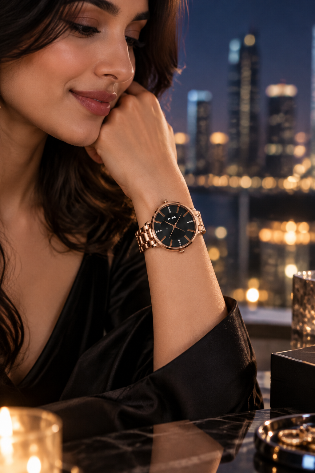 Rose Gold Black Dial Premium Bracelet Watch for Women