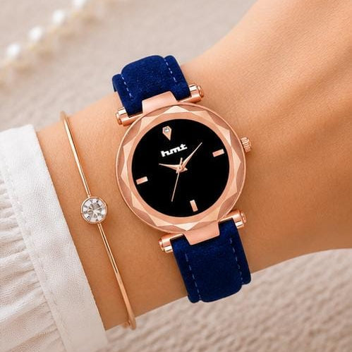 Rose Gold Watch with Blue Velvet Strap