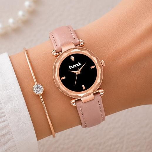 Rose Gold Watch with Pink Leather Strap