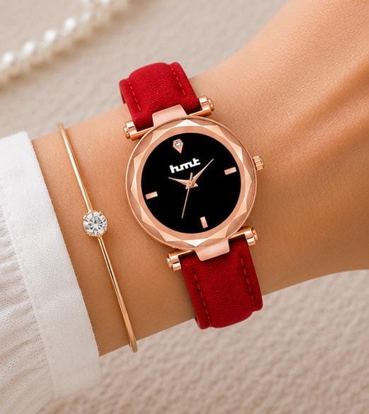 Rose Gold Watch with Red Velvet Strap