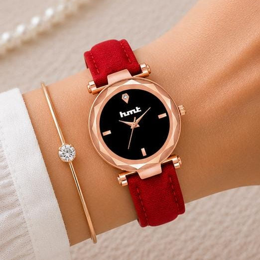 Rose Gold Watch with Red Velvet Strap