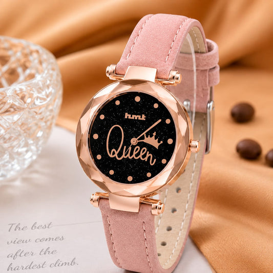 "Queen" Rose Gold Pink Leather Watch