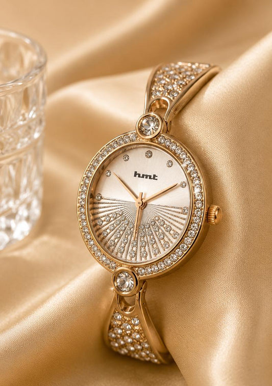 Champagne Crystal Studded Watch