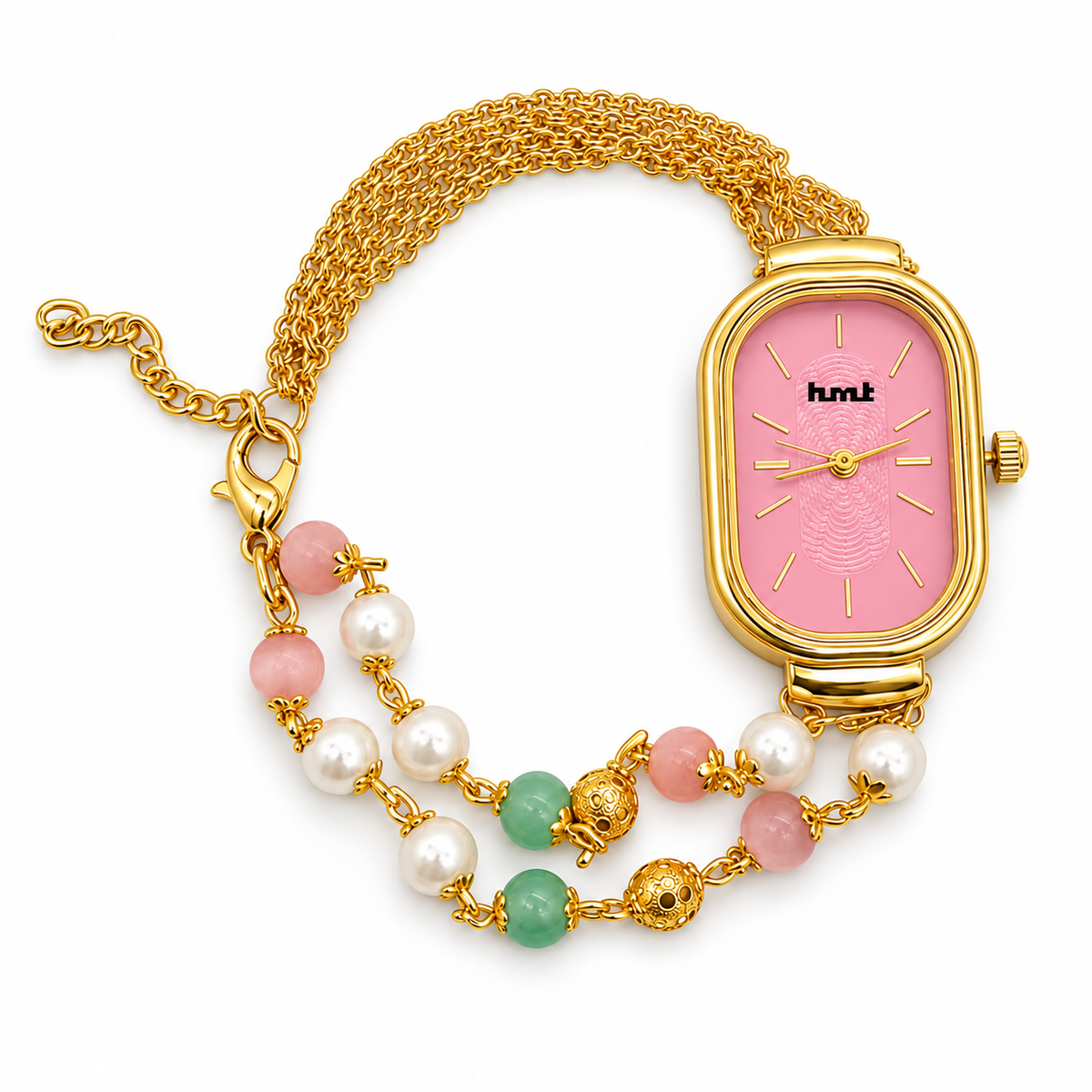 Elegant Pink Pearl Bracelet Watch For Women