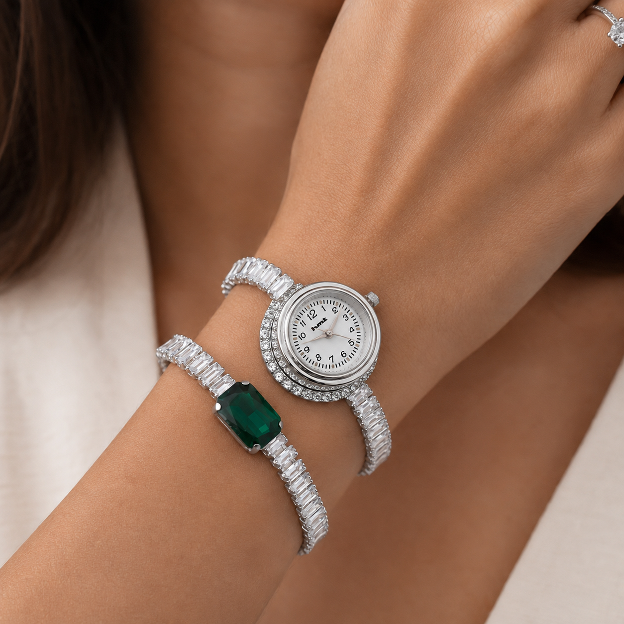 The Crystalized Wrap Round Watch (Emerald Green Stone Edition)
