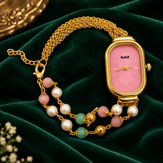 Elegant Pink Pearl Bracelet Watch For Women
