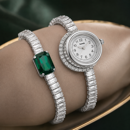 The Crystalized Wrap Round Watch (Emerald Green Stone Edition)