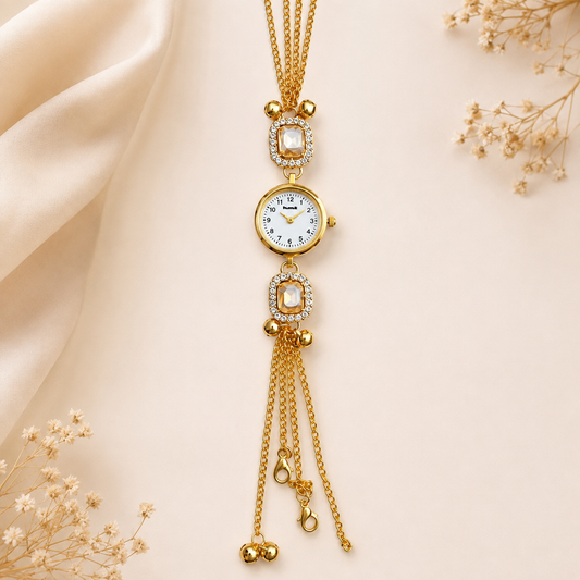 Anti-Tarnish Gold Plated Traditional Kundan Kashmiri Bracelet Watch