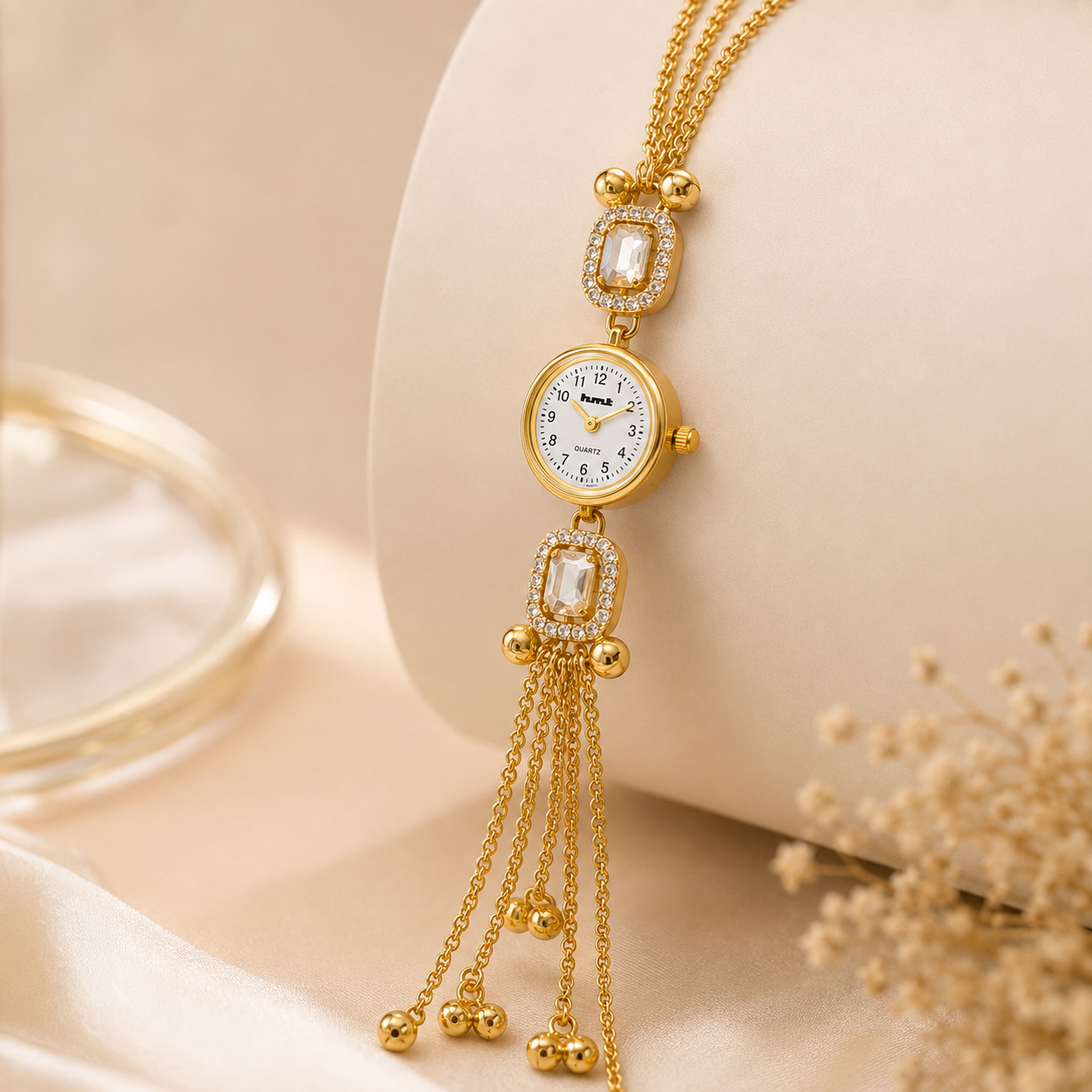 Anti-Tarnish Gold Plated Traditional Kundan Kashmiri Bracelet Watch