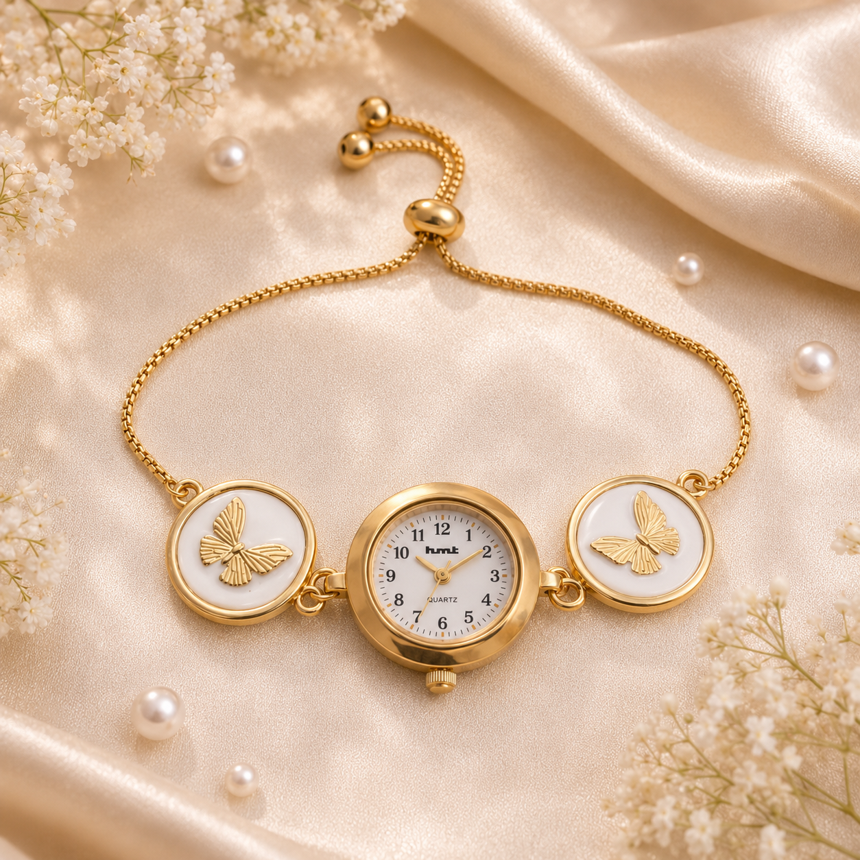 Elegant Anti-Tarnish Gold-Plated Butterfly Charm Bracelet Watch