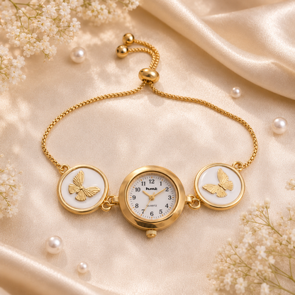 Elegant Anti-Tarnish Gold-Plated Butterfly Charm Bracelet Watch