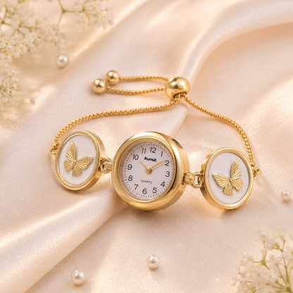 Elegant Anti-Tarnish Gold-Plated Butterfly Charm Bracelet Watch