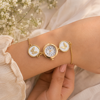 Elegant Anti-Tarnish Gold-Plated Butterfly Charm Bracelet Watch