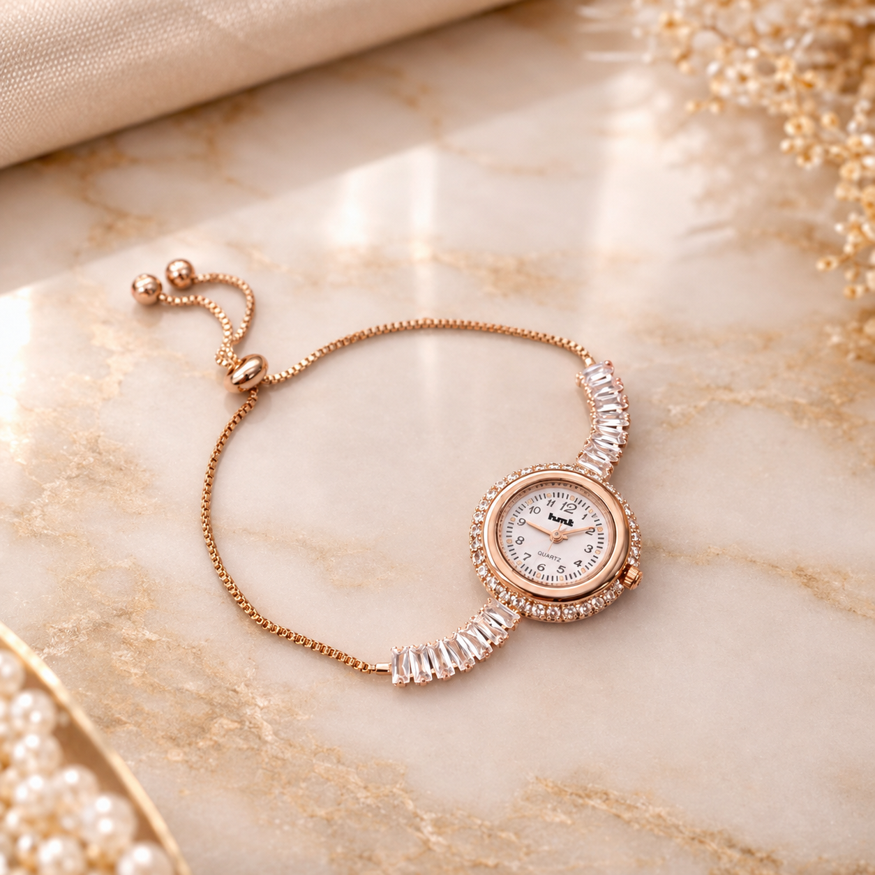 Anti-Tarnish Rose Gold Crystalized Women's Bracelet Watch
