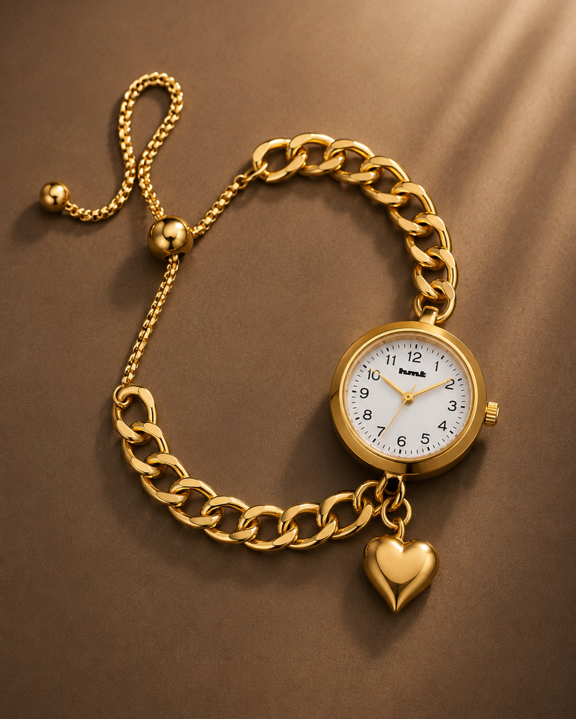 Luxury Anti-tarnish Gold-Plated Curb Chain Heart Charm Bracelet Watch