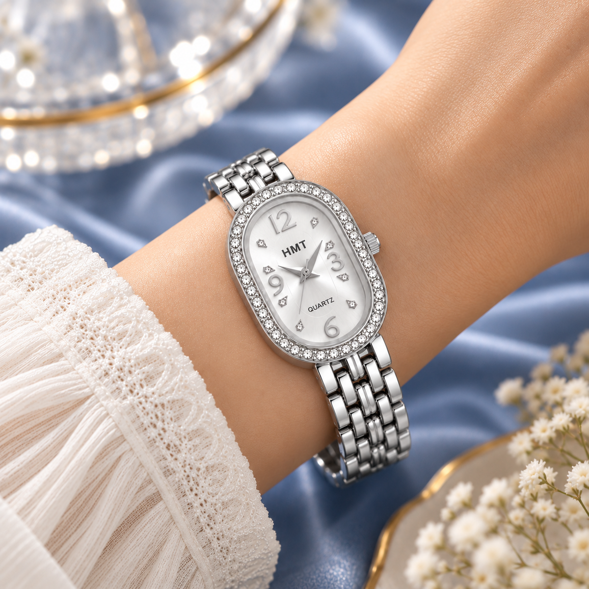 Elegant Silver Crystal Dial Bracelet Watch for Women