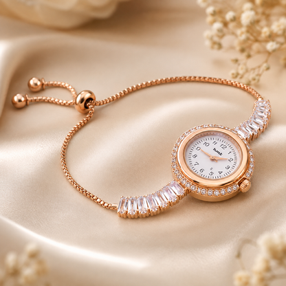 Anti-Tarnish Rose Gold Crystalized Women's Bracelet Watch