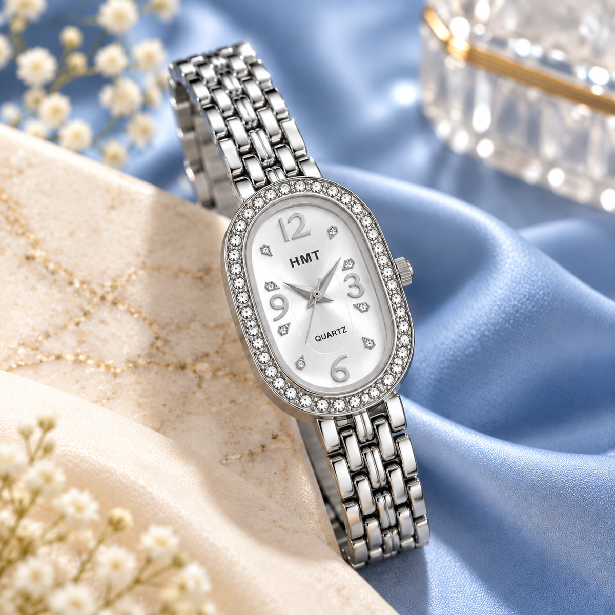 Elegant Silver Crystal Dial Bracelet Watch for Women