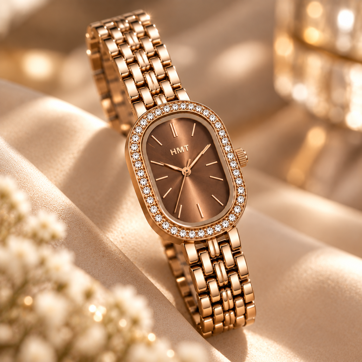 Elegant Brown Crystal Bracelet Watch for Women