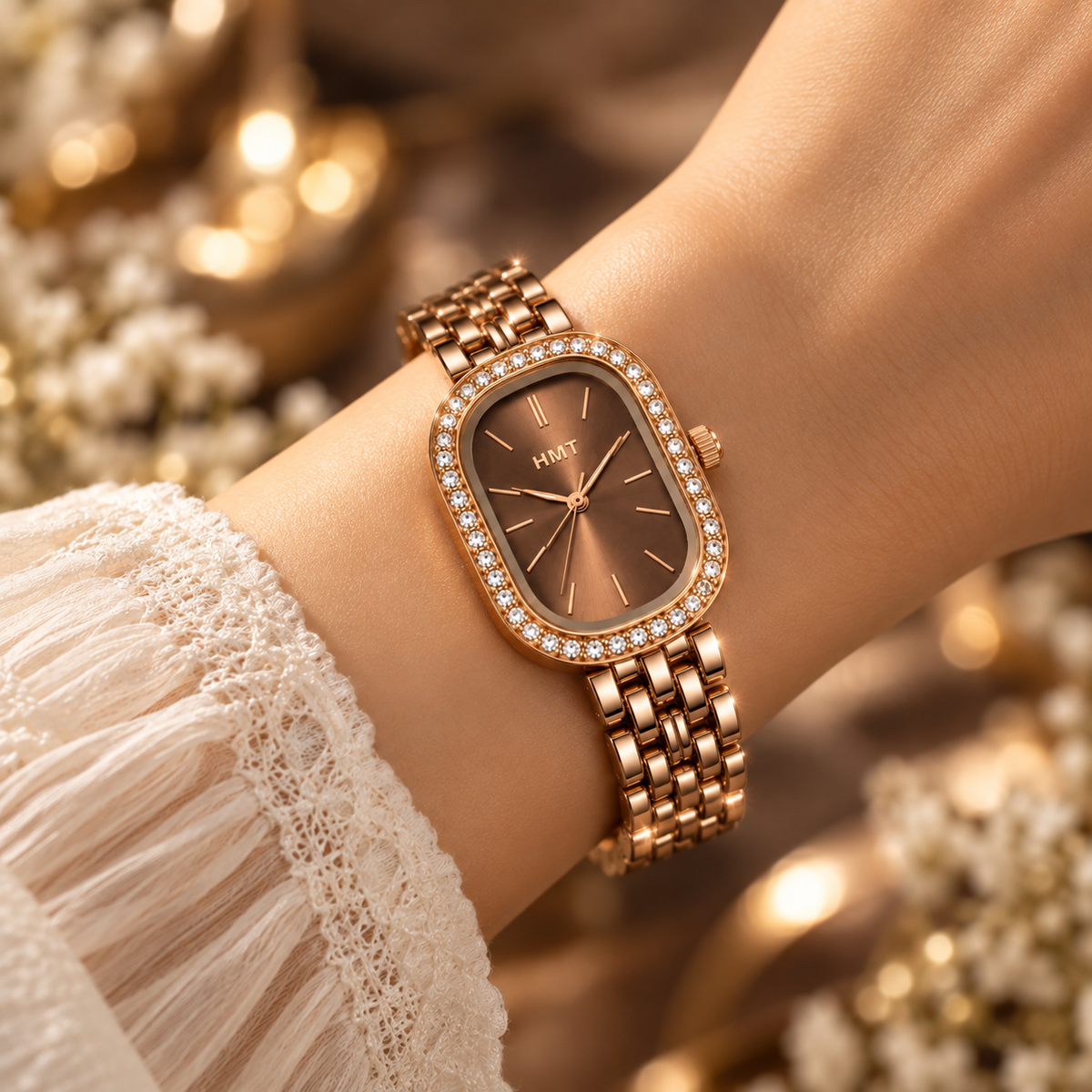 Elegant Brown Crystal Bracelet Watch for Women