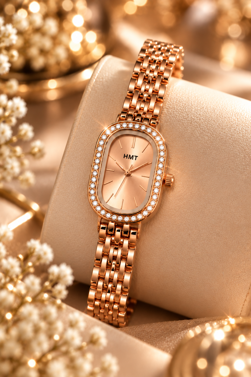 Rose Gold Crystal Edge Bracelet Watch for Women