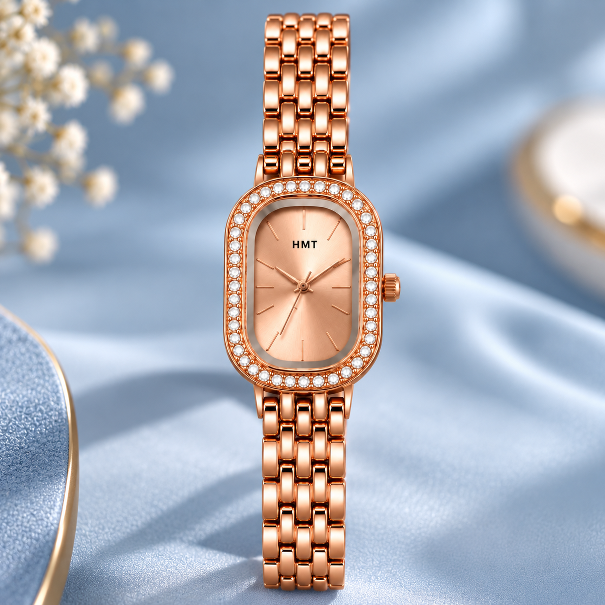 Rose Gold Crystal Edge Bracelet Watch for Women