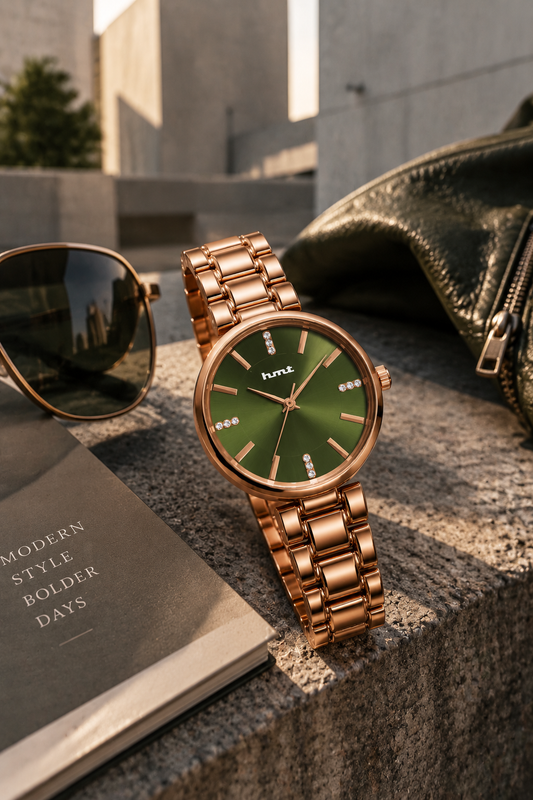 Rose Gold Green Dial Premium Bracelet Watch for Women