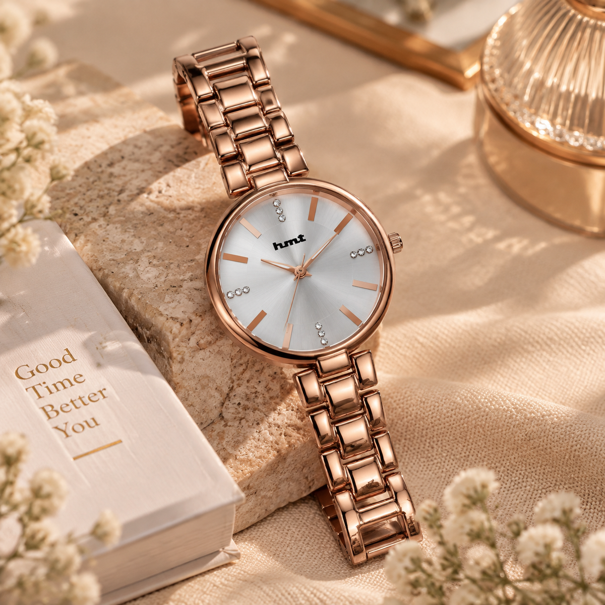 Rose Gold White Dial Elegant Bracelet Watch for Women