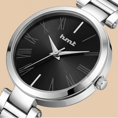 Silver & Black Dial Women's Watch