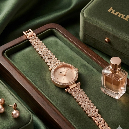 Crystal Bezel & Mesh Bracelet Watch