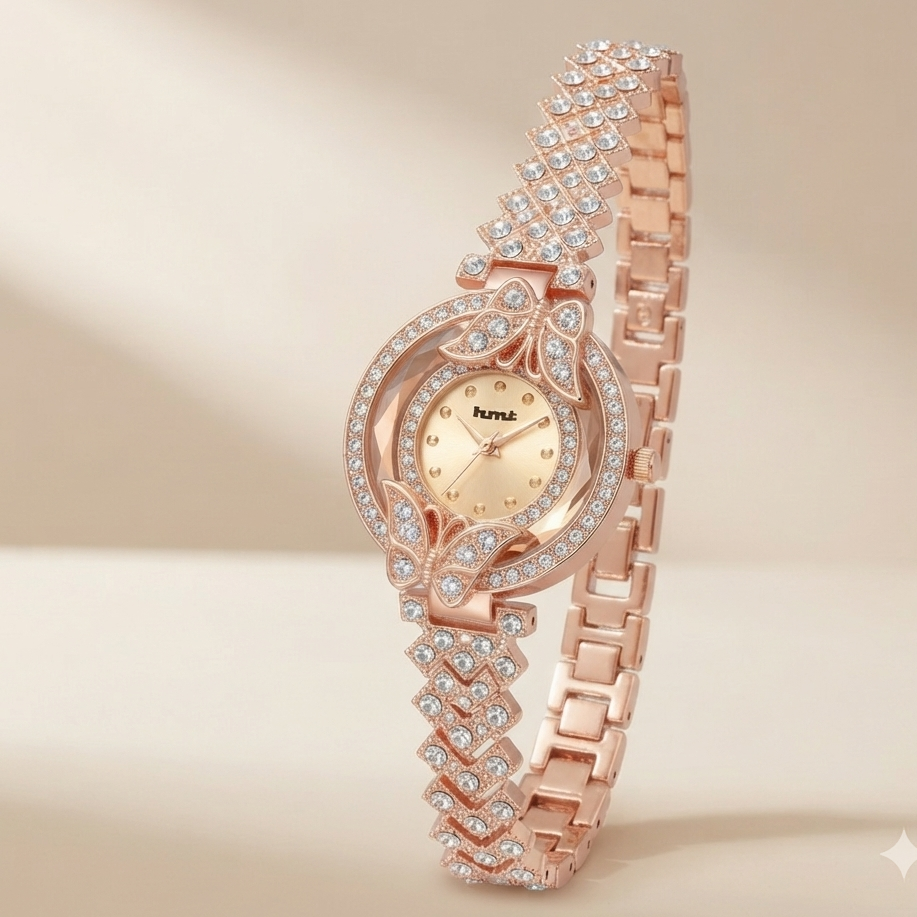 Rose Gold Butterfly Crystal Watch