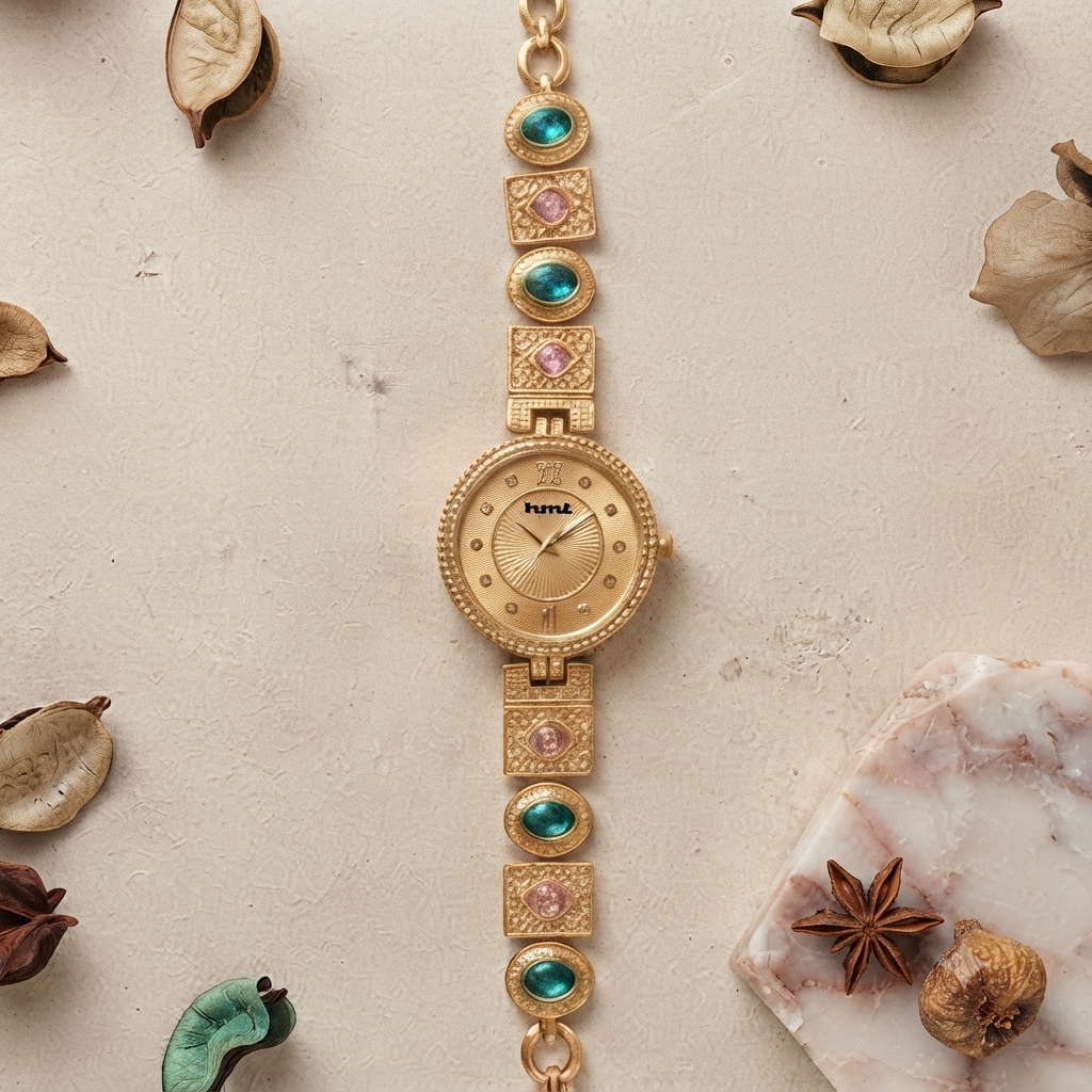 Gold-Toned Gemstone Vintage Watch