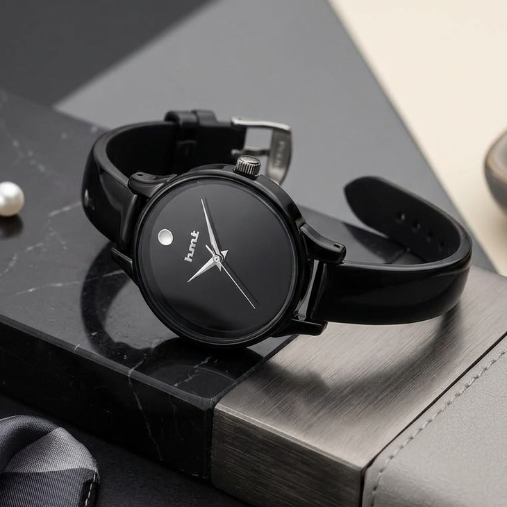 Matte Black Metallic Bangle Watch
