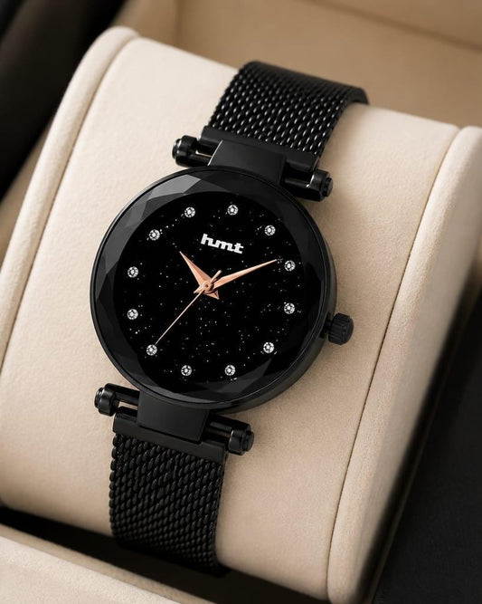 Black Starry Night Analog Watch