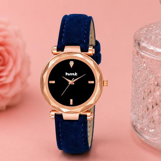 Rose Gold Watch with Blue Velvet Strap