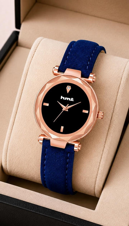 Rose Gold Watch with Blue Velvet Strap