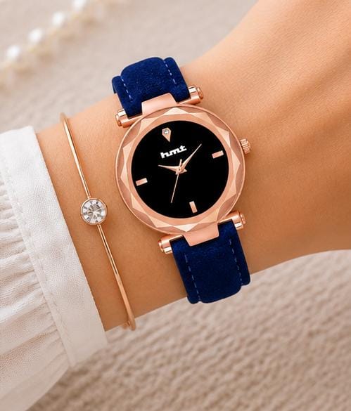 Rose Gold Watch with Blue Velvet Strap