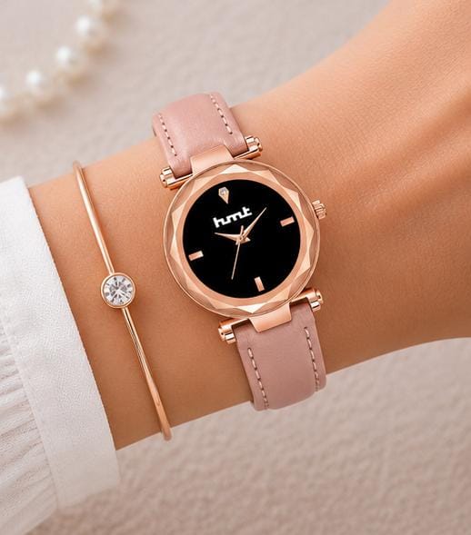 Rose Gold Watch with Pink Leather Strap