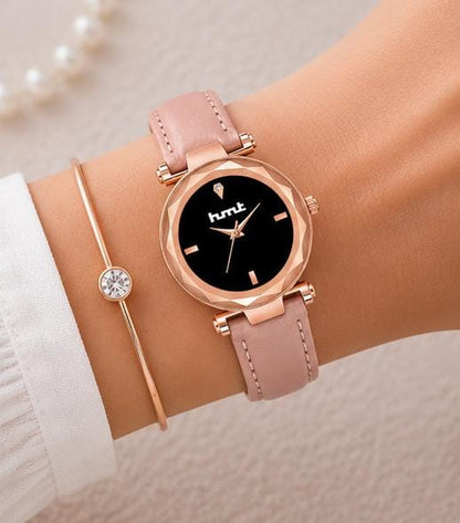 Rose Gold Watch with Pink Leather Strap