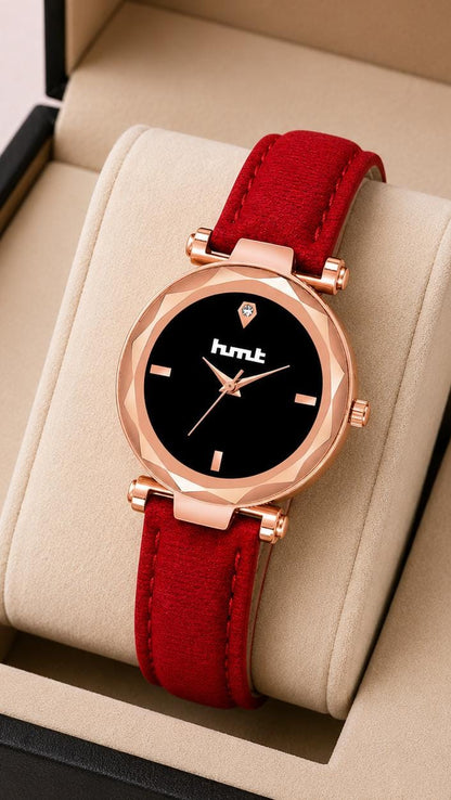 Rose Gold Watch with Red Velvet Strap