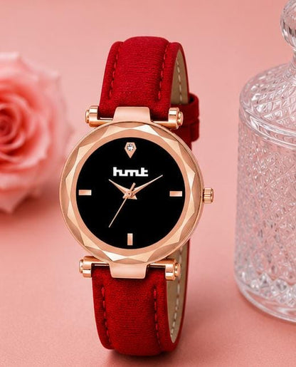 Rose Gold Watch with Red Velvet Strap