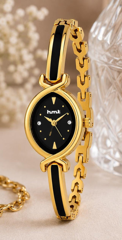Gold-Tone Watch with Black Dial
