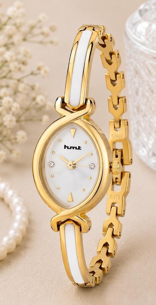 Gold-Tone Watch With White Dial