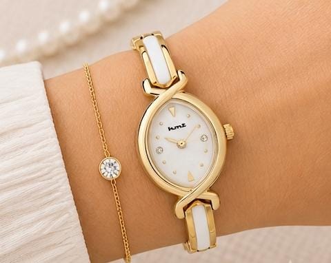 Gold-Tone Watch With White Dial