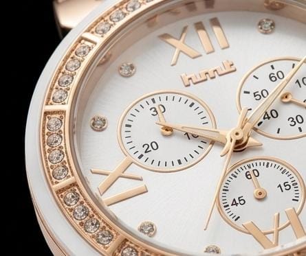 White Premium Chrono Watch for women with Crystal Bezel